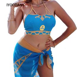 3pc Breath of the Wild Cosplay Princess Summer Swimsuit Zelda Sexy Three-piece Swimwear Costume Outfits Halloween Carnival Suit