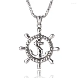 Pendant Necklaces Fashion Vintage Caribbean Pirate Rudder Anchor Men Necklace Personalized Stainless Steel Jewelry Gift Wholesale