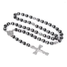 Pendant Necklaces Stainless Steel Rosary Necklace Cross Black Bead Chain