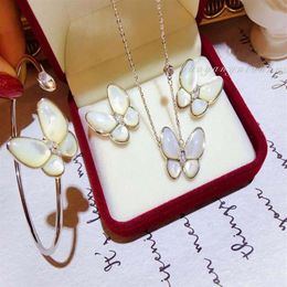 Natural Shell Butterfly Earrings White Mother-of-pearl Adjustable Opening Bracelet Jewelry & Necklace2071