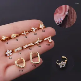 Hoop Earrings 1Piece 0.8 8mm Stainless Steel For Women 2023 Trending Jewelry Ear Cuffs Flower Cross Zircon Piercing