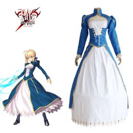 cosplay Saber Blue Dress Cosplay Stay Night Fate Zero U.B.W-TE Japanese Anime Women Halloween Arturia Pendragon Costumecosplay