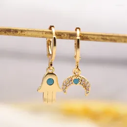 Dangle Earrings Drop Earring For Women Charm Gold Color Hand Moon 2pcs Copper CZ Korean Earings Boho Fashion Jewelry 2023