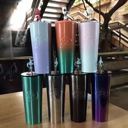 New High Appearance Stainless Steel Gradient Straw Cup vacuum cup with Large Capacity 710ml Couple Gift Water Cup Office Desktop Cup Car Cup