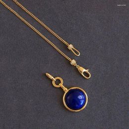 Chains Blue Lapis Lazuli Circular Pendant Light Luxury Fashionable Simple Detachable Necklace Party Clavicle Chain Jewellery Gift