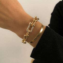 Link Chain Crystal U-shaped Buckle Metal Bangle Bracelet Statement Gold Silver Colour Link Fashion Pulseras Women Bijoux Gift265b