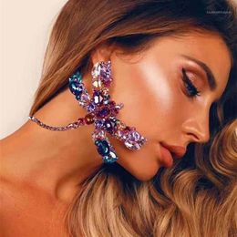 Dangle & Chandelier Novelty Design Crystal Gems Dragonfly Shaped Earrings Jewellery Fashion Girls Party Big Statement Accessories1262P