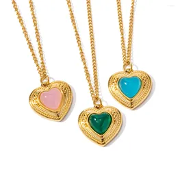 Pendant Necklaces 316L Stainless Steel Coloured Natural Stone Heart Girl Exquisite Jewellery Gift Party Accessories
