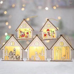 Christmas Decorations 1PC Festival LED Light Wood House Tree Hanging Ornaments Holiday Nice Xmas Gift Wedding Decoration 5 Styles Choices