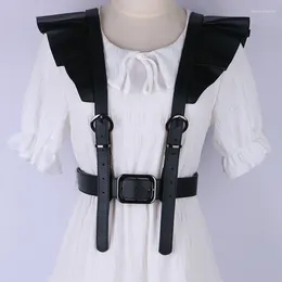 Belts Black Pu Leather Bat Shoulder For Women Angel Lady Ruffles Split Joint Belt Fashion Tide All-match Goth Vest On Dress