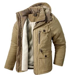 Men's Down Parkas Brands Winter Parka Men Fleece Lined Long Sleeve Hooded Coat Warm Plus Size Jacket Military Tactical Pockets Thickened 231020