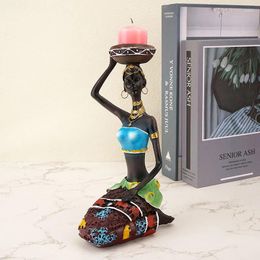 Candle Holders Creative Black Women Holder National Customs Living Room Tabletop Ornament Resin Candlestick Crafts Desk Accessories Gift