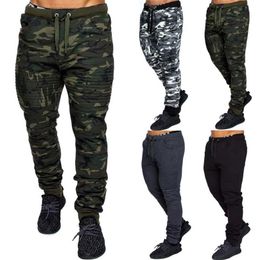 Men Casual Lace Up Joggers Pants Cargo Combat Trousers Solid Colour Camouflage Printed Sweatpants Hip Hop221a