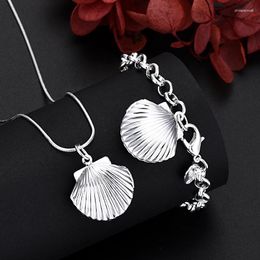 Necklace Earrings Set Fine 45-60cm Silver Colour Seashell Po Frame Bracelet Jewellery For Women Chain Wedding Gift