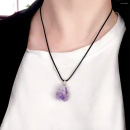 Pendant Necklaces Exquisite Irregular Natural Stone Amethyst Crystal Necklace For Woman Jewellery Black Leather Rope