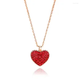 Chains GIC21 Rose Gold Love Necklace Sterling Silver Double Full Diamond Fashion Light Luxury Clavicle Chain Heart Pendant