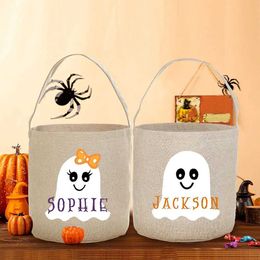 Personalised Trick or Treat Bag Custom Name Halloween Party Candy Bucket Ghost Bat Tote Bags Portable Cookie Basket Kid Gift 220923