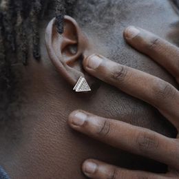 triangle mens earrings hip hop rock luxury iced out crystal zircon white gold plated pierced stud earrings jewelry gifts