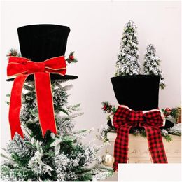 Christmas Decorations Snowman Top Hat Ornament Tree Toppers With Springs Inside Three-Nsional Topper For Drop Delivery Home Garden F Dhgbo