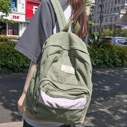 Backpack Women Canvas Green Vintage College Cool Lady Retro Female Laptop Book Bag Fashion Girl Kawaii Travel School Bags Trendy