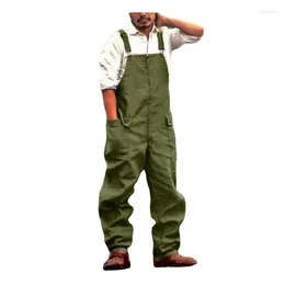 Men's Pants Suspenders Trousers Retro Cargo Loose Vintage 1Pcs Jumpsuit Outfits Male Overalls Big Pocket Home Farm Wear Rompers