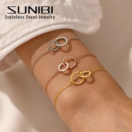 Chain SUNIBI Trendy Thin Stainless Steel Chain Bracelets for Women Minimalist Round Geometric Bracelets Donot Fade Jewelry Wholesale 231019