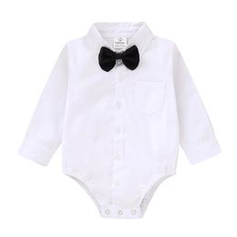 Rompers Summer Infant Baby Boys Formal Dress Shirt Long Sleeve Button Up Romper Jumpsuit Wedding Party 0 24M 231019