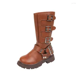 Boots Girls Keen-lenght 2023 Autumn England Style Children Shoes Metal Buckle Fashion High Kids Retro Knight