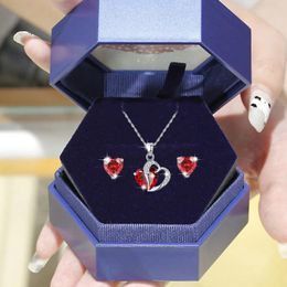 Necklace Earrings Set Love Rhinestone For Women Girls Piercing Studs