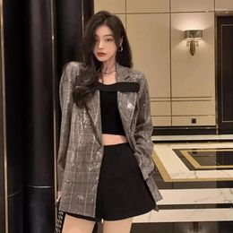 Women's Suits Spring Autumn Women Fashion Blazer Vintage Long Sleeve Sequins Suit Jacket Coat Stylish Female Clothing Y4377