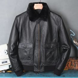 Men's Leather Faux Classic Air Force Flight G1 Genuine Jacket Men Winter Warm Cow Coat Mens Clothes 231020