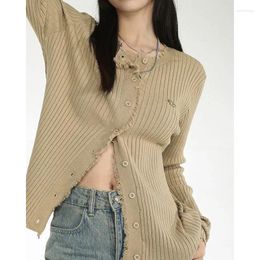 Women's Knits 2023 Autumn Long-sleeved Knitted Cardigan Round Neck Retro Inner Bottoming Shirt Slim Jacket Women Cropped