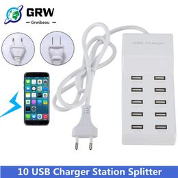 Cell Phone Chargers 10 USB Charger Station Splitter 60W Mobile HUB Smart IC Charge Universal for Mp3 Tablet Etc 231019