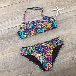 Women's Swimwear 7-14Year Butterfly Print Child Bikini Set 2023 Girls Swimsuit For Kids Summer Brazilian Teen Baby Swimming Suit Biquini