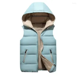 Women's Vests Women Autumn Winter Padded Puffer Vest Sleeveless Jackets Waistcoat Clothing Hooded Zipper Contrast Color Warm Streetwear