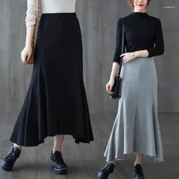 Skirts Fashionable And Versatile Irregular Ruffled Fishtail Skirt Women Solid Colour Large Size Casual Autumn Winter Midi Z2837