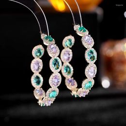 Dangle Earrings Bilincolor Trendy Green And Purple Cubic Zircon Circle For Women