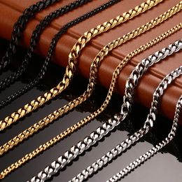 Chokers 3MM5MM7MM Cuban Link Chain Stainless Steel Necklace Waterproof 18 K Gold Plated Punk Men Women Jewelry DIY Accessories USENSET 231020