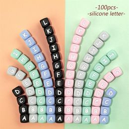 TYRY HU 100pc Candy Colour Silicone Letter Beads Baby Teether Beads Food Grade silicone bead For DIY Baby Teething Necklace 12MM Y2242x