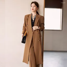 Women's Jackets Mid-length Windbreaker For Women British Style Suit Coat Professional Clothing Coffee Color Spring And Autumn