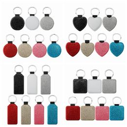 5 Styles Sublimation Key Chain Blank Pu Leather Keychain Hot Transfer Key Ring DIY Round Square Heart Shape Single-Sided White Keyring Pendants