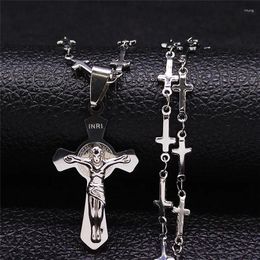 Pendant Necklaces Catholicism Cross Jesus Stainless Steel Charm Necklace Women/Men Silver Colour Jewellery Collier Croix Femme NXHLY22