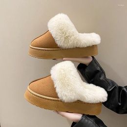 Slippers Women Wear 2023 Winter Thick Bottom Snow Towing Head Plus Velvet Warm Semi-towing Indoor Cotton Shoes