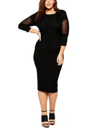 Plus Size Dresses Elegant Summer Spring Sexy Sheath Party Dress Women Casual Black O-Neck Mesh Patchwork Midi Large 6XL 7XL