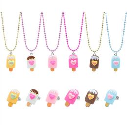 Cute Ice Cream Pendant Beaded Necklace Open Ring Sweet Cartoon Charm Jewellery For Girl