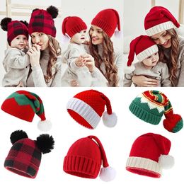 Caps Hats Parent Child Christmas Hat Big Pompom Mother Kids Knit Beanie Cap Winter Warm Infant Bonnet Girls Boy Xmas Gift Baby Accessories 231019