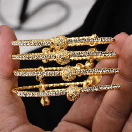 Bangle 4pcs set 24K Gold Colour Dubai Wedding Bangles For Women Micro Inlay Jewellery Nigeria Bracelets Party Gifts201g