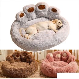 Kennels & Pens Kennels Pens Winter Dog Bed Bear Paw Shape Casa Soft Sofa Washable Long Plush Indoor And Outdoor Medium Large Pet Warm Dhi0N