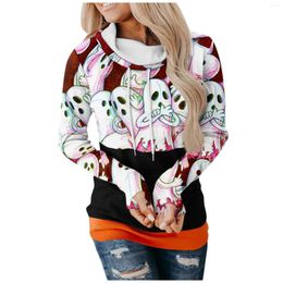 Women's Hoodies Pullovers Streetwear Loose Sweatshirt Boho Ghost Print Sweater Halloween Long Sleeve Jumper Winter Women Top Hooded