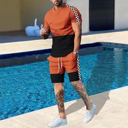 Men's Tracksuits 3D Printed Men Clothes T-shirt Suits Plus Size Color Block Designer Round Neck Ropa Short Sleeve 2 Pieces Summer S